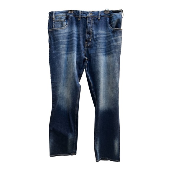 Men's Stretch Straight Leg Jeans Washed Dark Blue Denim Size 44 - Picture 1 of 4